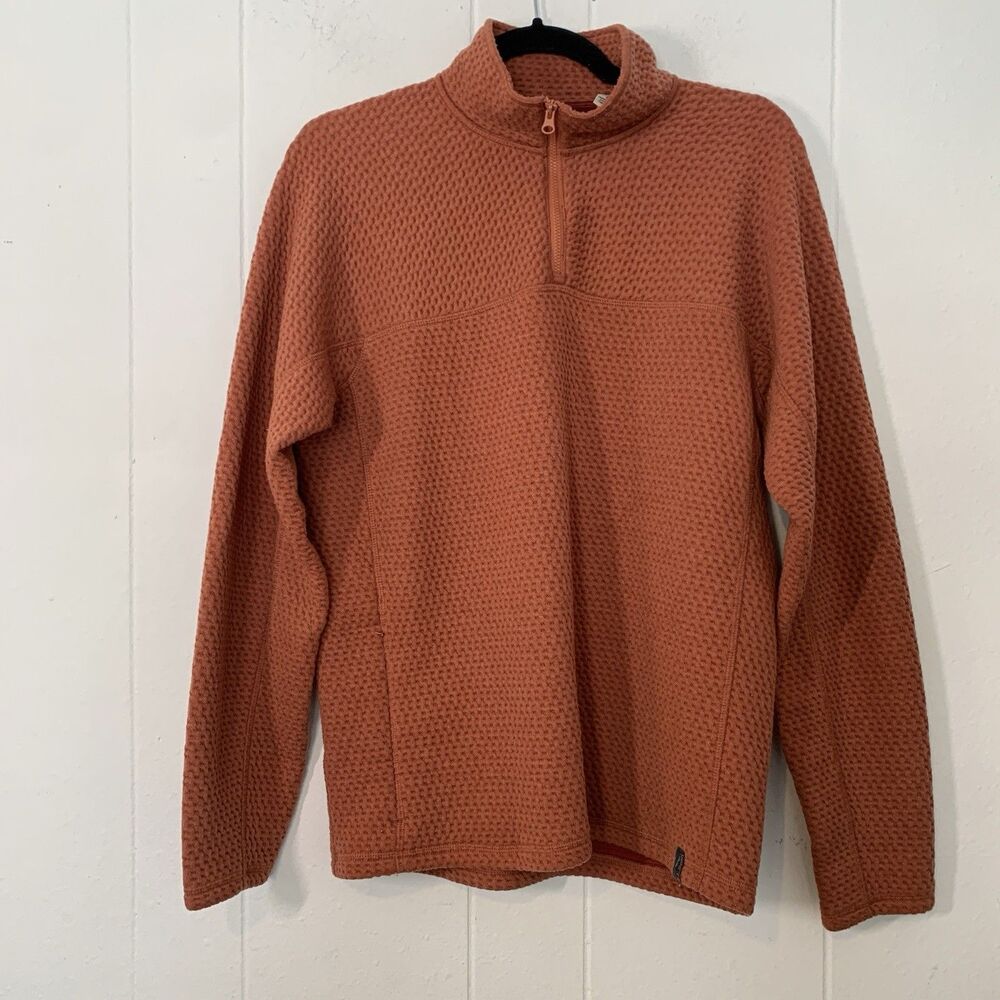 LL Bean Womens Small Sweatshirt 1/4 Zip Thermal Waffle Pullover Rust Orange